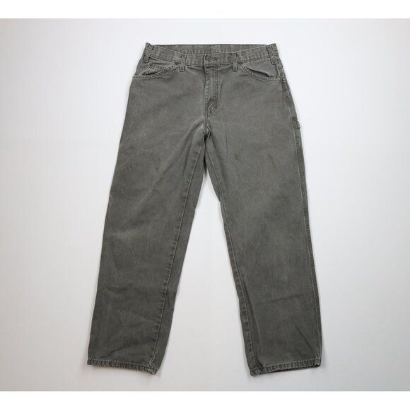Vintage Dickies Mens Size 34x30 Distressed Canvas Wide Leg Dungaree Pants Green - Picture 1 of 14